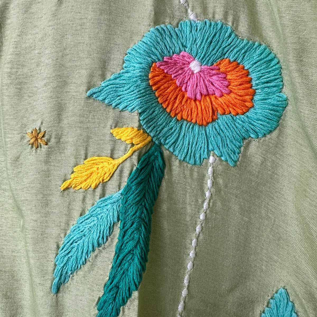 Sage Green Thread Work Co-Ord Set – Straight Palazzo