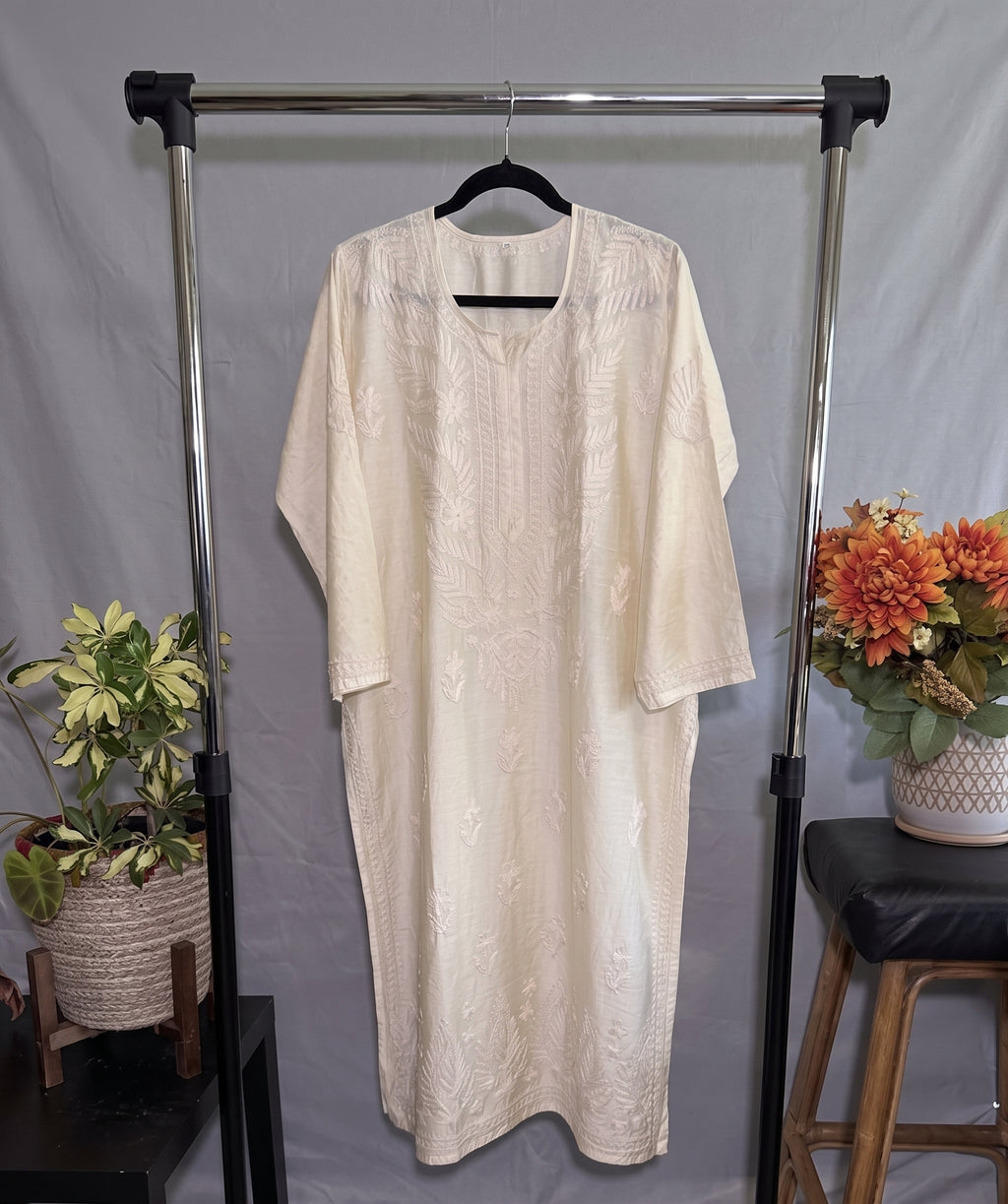 Cream Aari Work Suit– Straight Palazzo