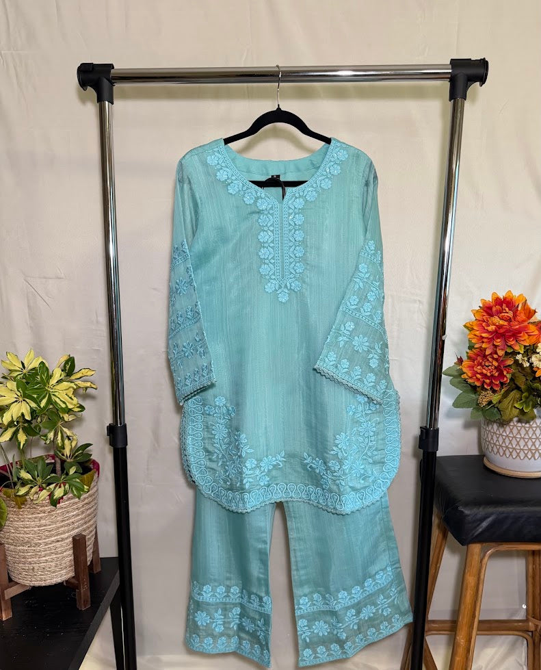 Pista Green Chanderi Co-ord Set - Straight Plazzo