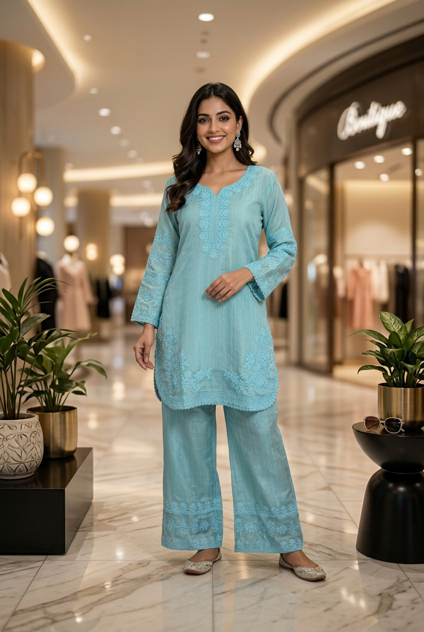 Pista Green Chanderi Co-ord Set - Straight Plazzo