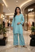 Pista Green Chanderi Co-ord Set - Straight Plazzo