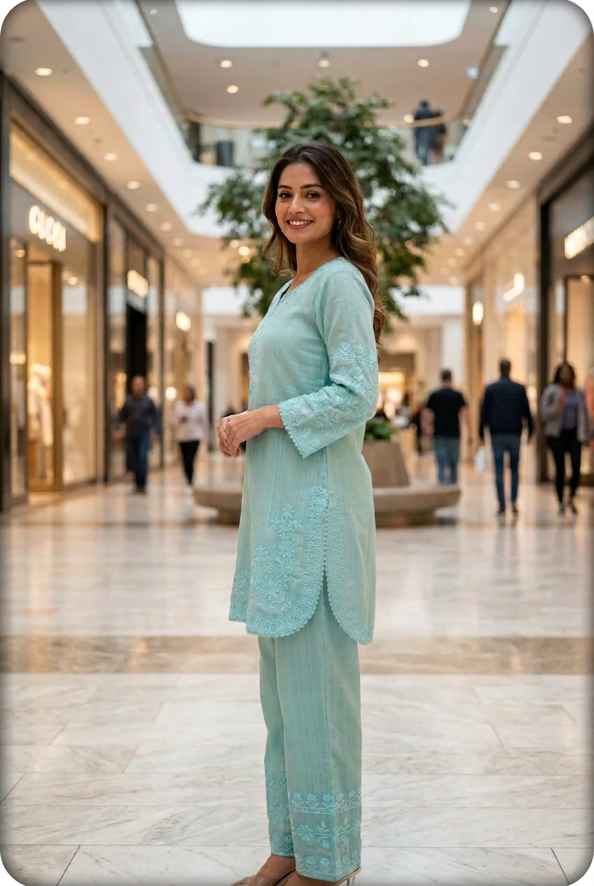 Pista Green Chanderi Co-ord Set - Straight Plazzo