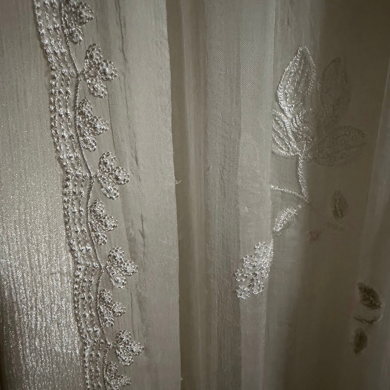 Off-White Chinon Silk  Embroidered  Suit With Dupatta – Flare Palazzo