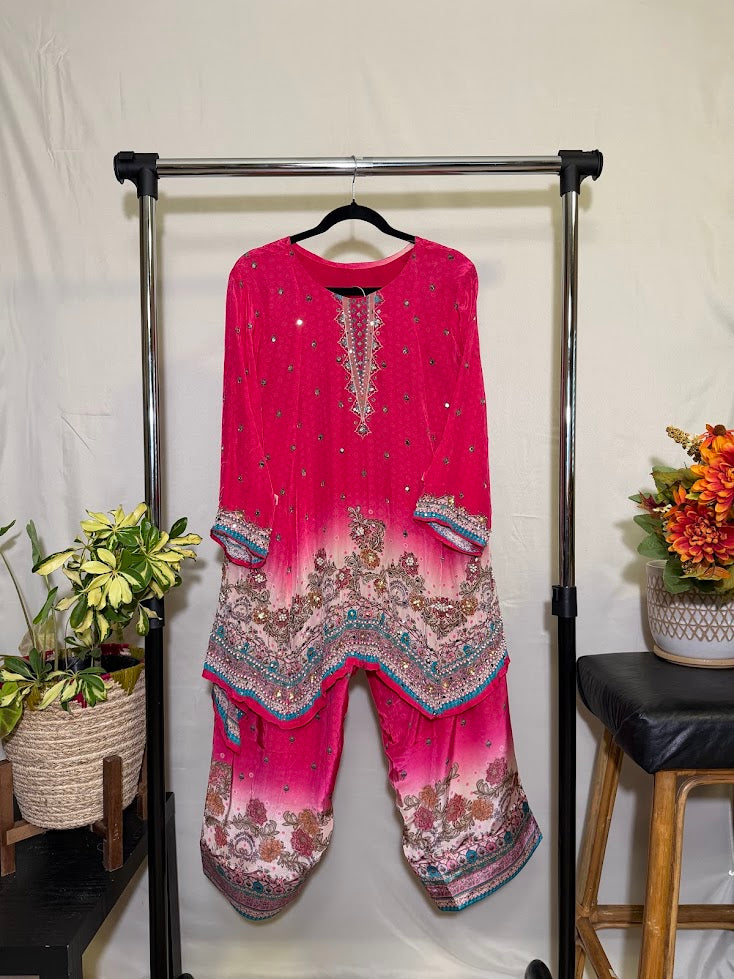 Rani Pink Crepe Silk Joga Style Co-ord Set With Farsi Salwar