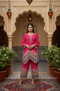 Rani Pink Crepe Silk Joga Style Co-ord Set With Farsi Salwar