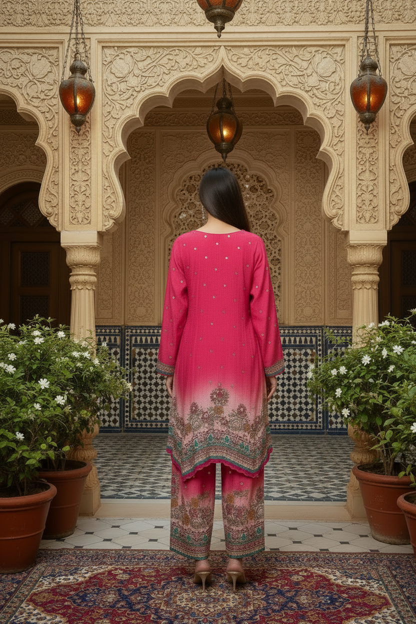 Rani Pink Crepe Silk Joga Style Co-ord Set With Farsi Salwar