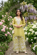 Sage Green Organza Silk Co-Ord Set With Sequin & Bead Embroidery – Wide-Leg Palazzo