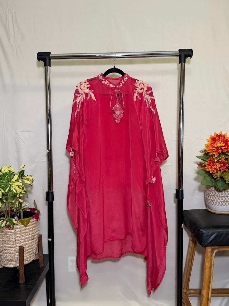 Rose Pink Silk Chiffon Kaftan- Farsi Salwar