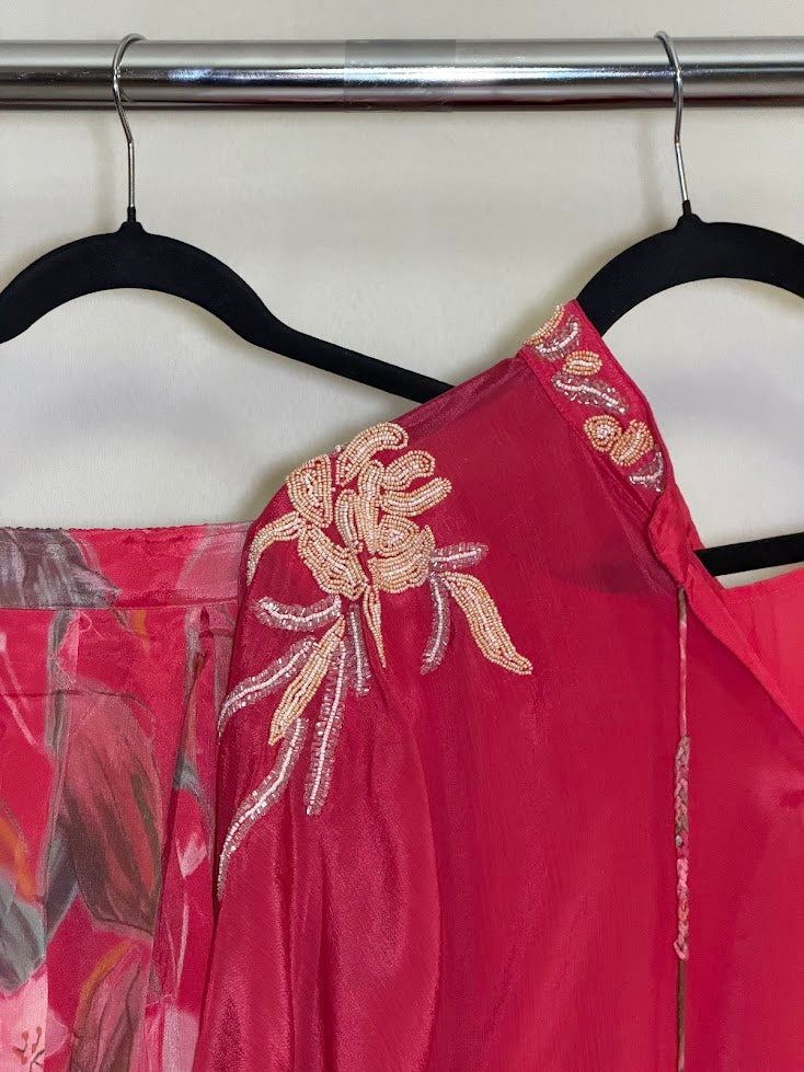 Rose Pink Silk Chiffon Kaftan- Farsi Salwar