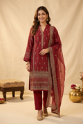Brick Red  Zari & Mirror Work Kurti With Dupatta