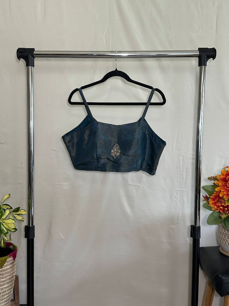 Dark Grey Soft Organza Tissue Top- Jacquard Brocade Belled Bottom