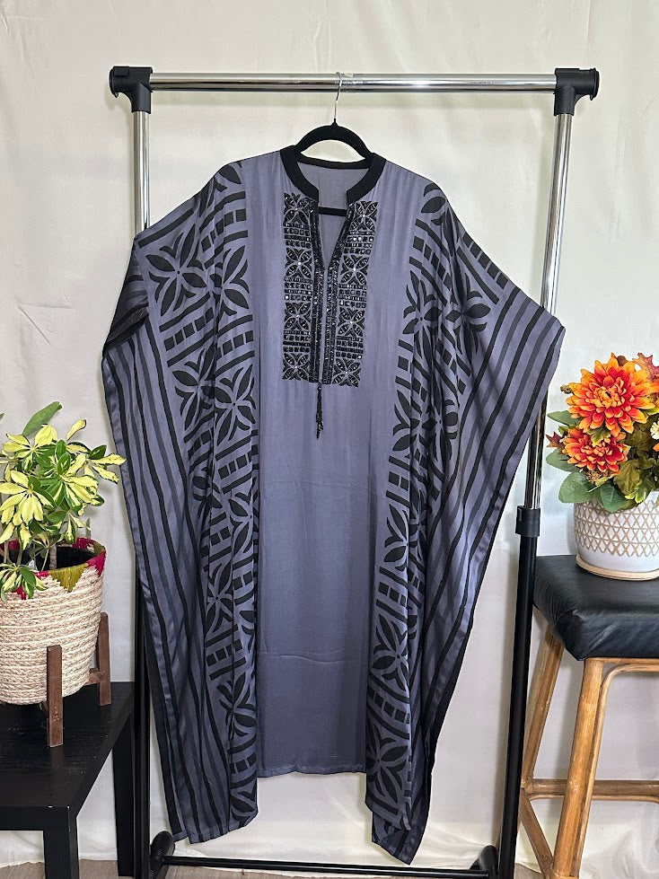 Grey- Purple Geometric Print Kaftan