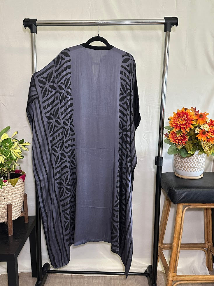 Grey- Purple Geometric Print Kaftan