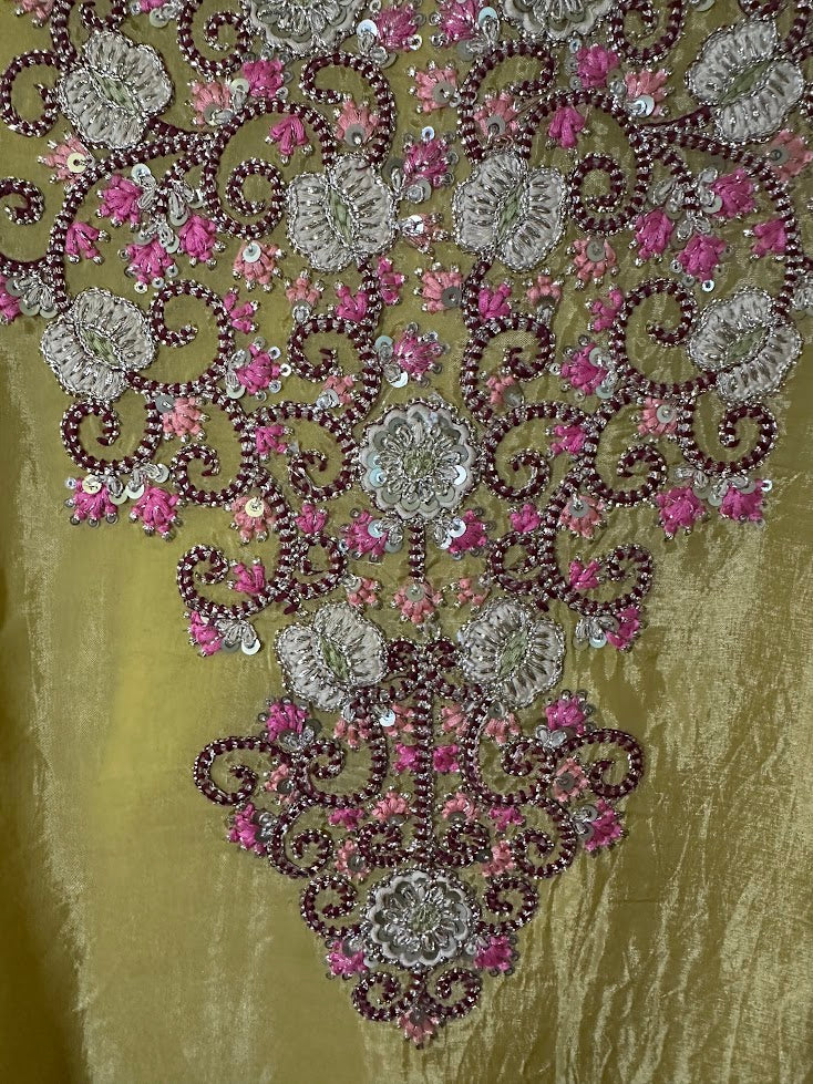 Light Mustard Organza Silk Co-Ord Set With Sequin & Bead Embroidery – Wide-Leg Palazzo