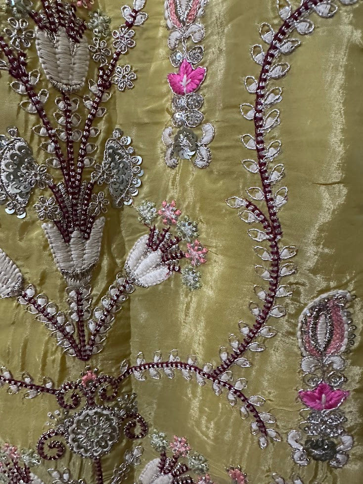 Light Mustard Organza Silk Co-Ord Set With Sequin & Bead Embroidery – Wide-Leg Palazzo