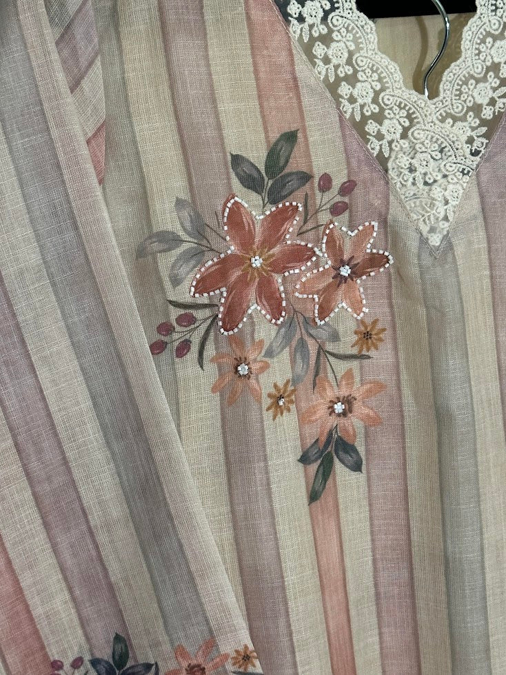 Cotton Linen Blend Hand-Painted Suit with Dupatta - Straight Palazzo
