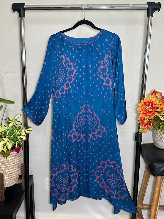 Peacock Blue Modal Bandhini Kurti