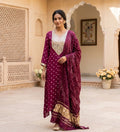 Magenta Modal Silk Kurti With Mirror Work & Bandhini Dupatta