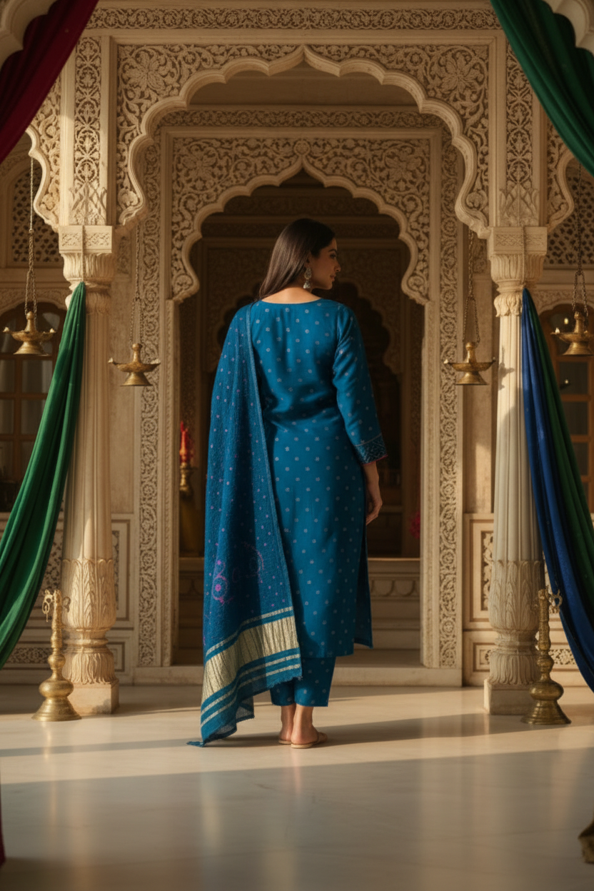 Peacock Blue Modal Silk Kurti With Dupatta